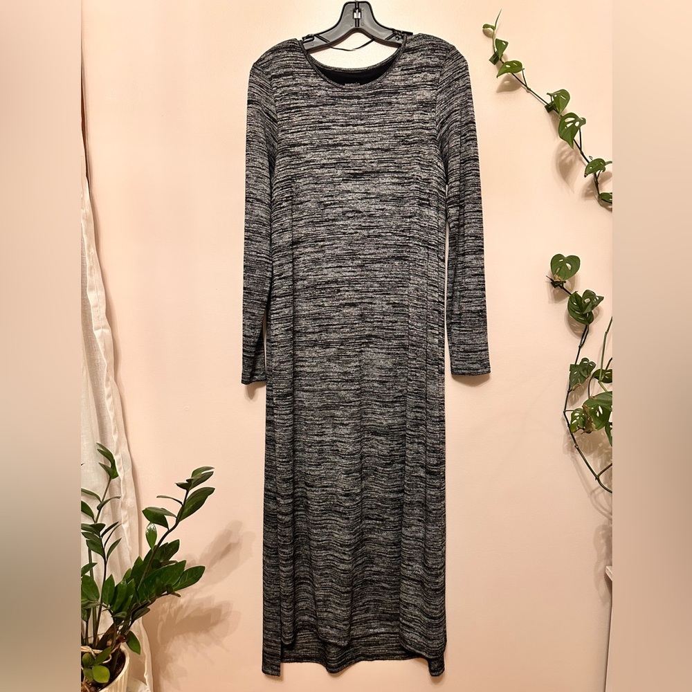 Gray Long Sleeve Maxi Dress with side slits